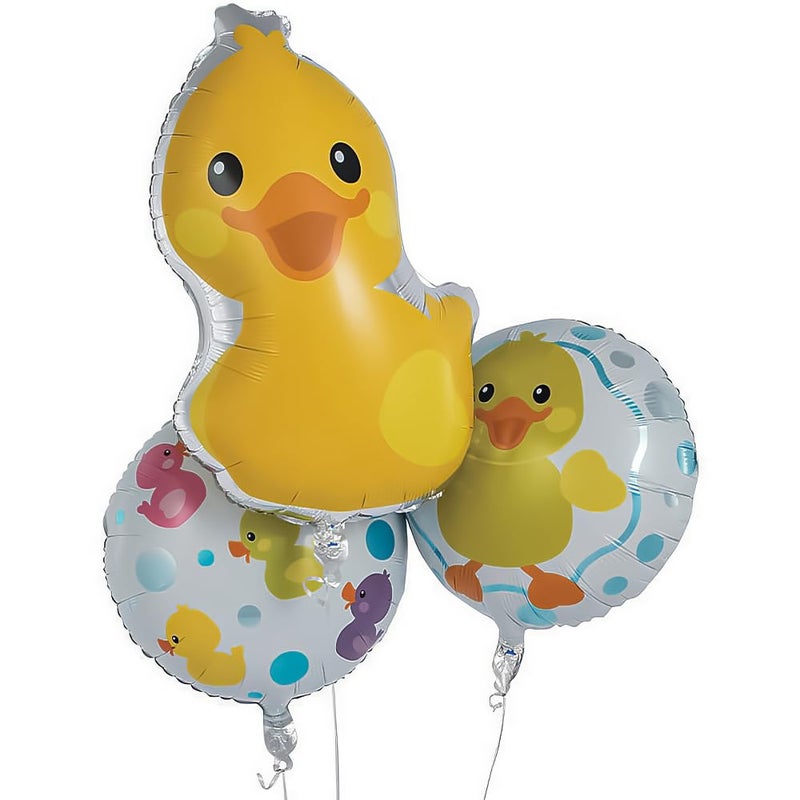 Fun Express Rubber Ducky Mylar Balloons - Set of 3 - Duck Birthday Party Decor - Image 1